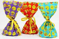 Emoji Cellophane Treat Party Favor Bags with Grosgrain Ribbon Ties. Pack of 12 Large Goodie Gift Bags for Kids, Boys, Girls, Birthday Parties, Baby Showers & Celebrations. Multicolor