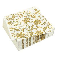100 Pack Dinner Decorative Napkins - Gold Floral Print Disposable Paper Party Napkins, Perfect for Anniversary Decorations, Birthday Party Supplies, 6.5 x 6.5 Inches Folded, Gold and White