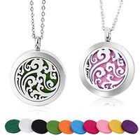 Aromatherapy Diffuser Pendant, Wave Essential Oil Necklace, Locket Adjustable Chain Stainless Steel Perfume Necklace With 10Pcs Refill Pads (Wave)