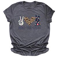 Eoeth Place Love Easter Easter Leopard Bunny Letter Printing Short Sleeve T-Shirt Women Tee Casual Blouse Tops Pullover Gray
