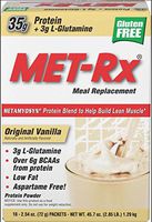 MET-Rx Original Whey Protein Powder, Great for Meal Replacement Shakes, Low Carb, Gluten Free, Original Vanilla, 2.54 oz. Packets, 18 Count