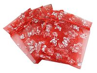 5 x 7 Inch 100 Butterfly Organza Jewelry Gift Pouch Candy Pouch Drawstring Wedding Favor Bags (red, 5x7inch)