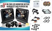 2020 New Black Dual Universal Mount 9" LCD Screen Car Headrest Monitors DVD Players USB/SD Games & Wireless Headphones