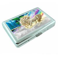 Unicorns Mythical Creature S9 Silver Cigarette Case Metal Wallet Id Holder 4" X 2.75" RFID Protection