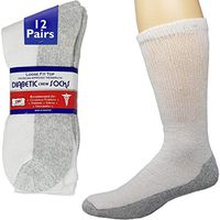 Debra Weitzner Diabetic Socks Mens Womens Non-Binding Cushion Socks Reinforced Heel Cotton 12 Pack Crew White/Grey Sole 9-11