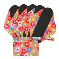 Hi Sprout Bamboo-Charcoal Reusable Sanitary Pads, Cloth Mama Menstrual Pads, Pink Flowers(WSDL01)