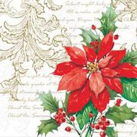 Christmas Paper Cocktail Napkins 2 X 20pcs 10"x10" Stylish Red Poinsettia