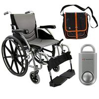 Karman S-Ergo 115 Ultra Lightweight Ergonomic Wheelchair | Seat Size 18" X 17" | Swing Away Footrest | Fixed Wheels and Mag Wheels in Silver & Free 130 dB Silver Safety Alarm!