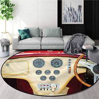 RUGSMAT Vintage Anti-Skid Area Rug,Classical Sports Car Design Printed Round Carpet for Children Bedroom Play Tent Diameter-47