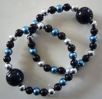 Queasy Beads® ~ Two (2) Authentic Stylish Motion Sickness Anti Nausea Acupressure Bracelets in Starry Night ~ Genuine, High Quality Black, Blue and Sterling Silver Beads for Nausea Relief