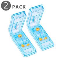 Flexzion Pill Splitter & Tablet Cutter (2 Pack) 2-in-1 Medicine Tablet Vitamin Cutting Splitting Tool Case w/ 2 Storage Compartments/Small Pill Box Containers, Mini Travel Pill Chopper for Kids Adults