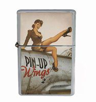 Pinup Wings Flip Top Oil Lighter R1 Smoking Cigarette Silver Case Included