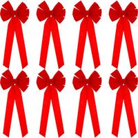 Tantuo 8 Pieces Christmas Red Velvet Bows Holiday Wreath Bow Large Gift Bows with 6 Loop for Christmas Decoration (26 Inch)