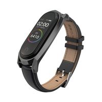 Mijobs Compatible Xiaomi Mi Band 3, Genuine Leather Replacement Strap Breathable Wristband with Metal Frame Bracelet Accessories for Xiaomi Mi Band 4 Smart Watch Bracelet (Classic Black)