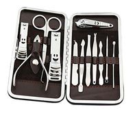 Long-Perfect Stainless Steel Nail Manicure Pedicure Set, Nail Grooming Kit with a Brown PU Leather Case, Pack of 12 Pcs