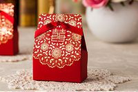 SaitecPack of 50ps Double Happiness Design Chinese Red Candy Box, Classical Wedding Candy Boxes, Wedding Favor Gift Box Favor boxes With Ribbon,