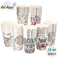 Art Kups 12 oz Paper Cups - 200 Disposable Paper Coffee Cups | Espresso, Tea, Hot Chocolate, Cold Water | Single Wall Insulation, Rolled Rims, Recyclable | Party, Home, Office or School Solo Drink