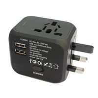 Adapter for European Outlets,Ejiad Travel Power Plug Adapter for USA EU UK AUS with AC Plug Dual USB Charging Ports (2USB-Black)