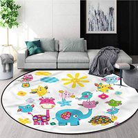 RUGSMAT Nursery Modern Machine Washable Round Bath Mat,Cute Dancing Characters Non-Slip Bathroom Soft Floor Mat Home Decor Diameter-39