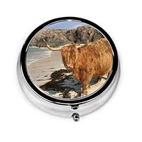 GRTING Beach Highland Cow Pill Box Portable Pill Organizer Case Small Medicine Case Excellent Travel Case Holder for Purse Or Pocket