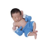 Newborn Monthly Baby Photo Props Boxing Champion Gloves with Pants Set for Boys Girls Photography (Blue)