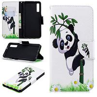 Cfrau Wallet Case with Black Stylus for Samsung Galaxy A7 2018,Slim Colorful Print Magnetic Flip Soft Silicone Card Slots Stand Full Body PU Leather Case for Samsung Galaxy A7 2018,Panda Bamboo