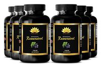 Nervous System Supplements - Pure RESVERATROL Supplement 1200 mg - Grape Seed Pills - 6 Bottles 360 Capsules