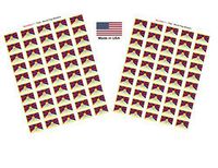 Made in USA! 100 Country Flag 1.5" x 1" Self Adhesive World Flag Scrapbook Stickers, Two Sheets of 50, 100 International Sticker Decal Flags Total (Tibet)