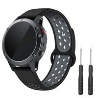 LDFAS Fenix 5/6 Band, Soft Silicone Sport 22mm Quick Fit Watch Strap Compatible for Garmin Instinct/Fenix 5 Plus/Fenix 6 Pro/Forerunner 935/945 Smartwatch,Black/Gray