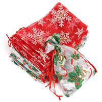 Naler Christmas Organza Jewelry Candy Drawstring Gift Bags New Year Holiday Design, 20 Packs