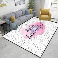 Bigdatastore Hello Flowers Area Rug Nonslip Pads, Inspiring Quote Watercolor Flower Pattern and Celebration Background, Fashionable High Class Living Dinning Room(2.5'x 7')