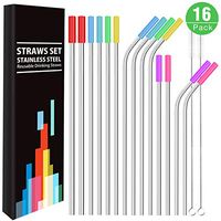Stainless Steel Straws, GDREAMT Set of 14 Reusable Drinking Straws Ultra Long 10.5" 8.5" Diameter 0.24" 0.31" Metal Straws for 30oz 20oz Tumblers Yeti with 14 Silicone Tips 2 Cleaning Brush and Pouch