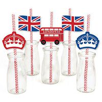 Big Dot of Happiness Cheerio, London - Paper Straw Decor - British UK Party Striped Decorative Straws - Set of 24