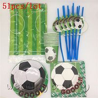 Lavenz 51Pcs/lot Football Kids Favors Paper Cup Plates Baby Shower Glass Decoration Tablecloth Napkins Birthday Straw Party Supplies