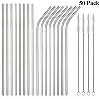 Sunwinc 50-Pack Stainless Steel Straws,8.5Inch Reusable Drinking Metal Straws For 20oz Tumblers Yeti Cups Travel Mugs,Eco-Friendly Dishwasher Safe (25 Straight+25 Bent+4 Brush Free) (Silver-50Pack)