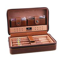 Smoking Set/Can Hold 4 Cigars Travel Portable Cigarette Box Men's Gift Box Cedar Wood Lining Leather Surface with Cigar Scissors Cigar Humidors Black Brown Mute