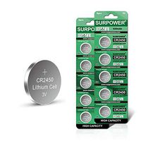 【5-Year Warranty】 SURPOWER CR2450 3V Lithium Battery 2450 DL2450 for LED Lights and Candles, SmartThings Sensors,Key Fob-10 Pack