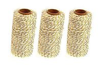 3 Rolls 2mm Two-Color Gold Wire Combined Cotton Thread 109 Yards/Roll String Durable Rope for Gardening Decoration DIY Crafts and Gift Wrapping (Gold Wire + Beige)