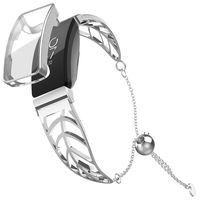 UooMoo Band and Case Compatible with Fitbit Inspire, Leaf Shape Stainless Steel Bracelet Women Replacement for Fitbit Inspire Smart Watch, Silver