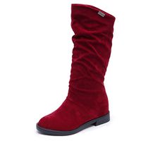 Women Lady Mid-Calf Low Heel Boots,Pocciol Women's Winter Warm Faux Suede Slip-on Wide Calf Boots (Red, US:9.5)