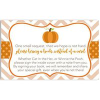 Pumpkin Bring A Book Inserts Baby Shower Chevron Little Pumpkin Book Request Cards Baby's First Book Library Collection Keepsake Orange Stripes Polka Dots Gender Neutral Fall Halloween (25 Count)