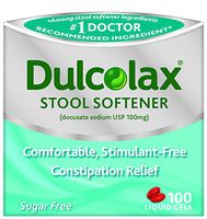 DulcoLax Stool Softener, Liquid Gels, 100 Count, Gentle, Stimulant Free-Laxative, Softens Stools for Relief from Constipation, Irregular Bowel Movements, Hard, Dry, Painful Stools