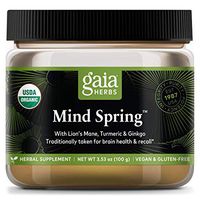 Gaia Herbs Mind Spring Mushroom and Herb Powder, Brain and Cognitive Support, Lion's Mane, Turmeric, Gingko, Daily Herbal Supplement, 3.53 Ounce