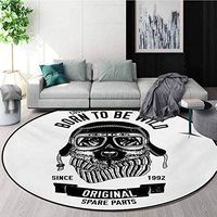 RUGSMAT Modern Round Rug,Born to Be Wild Quote with A Cool Dog Motorcycle Helmet Puppy Rider Animal Graphic Carpet Door Pad for Bedroom/Living Room/Balcony/Kitchen Mat,Round-39 Inch