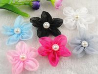 24 Pcs Organza Ribbon Flowers W/Beads Sewing Wedding Appliques Hot (Mix)