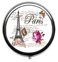 Round Pill Case - Paris Tower Postcard Custom Fashion Style Pill Box - 3 Compartments Pill Box/Pill case