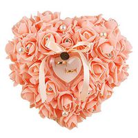 bromrefulgenc Faux Pearl Rose Wedding Ring Pillow,Stain Band Heart Shape Ring Cushion Box Wedding Ceramony Pocket Ring Pillow Cushion Jewellery Wedding Gift Champagne