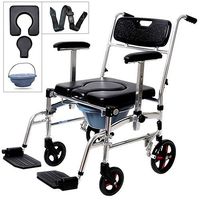 Nurth 4 in 1 Chair Shower Commode Mobile Chair Commode/Shower Wheelchair Padded Toilet Seat Shower Transport Chair with 4 Brakes, Removable Pedal, Adjustable armrest, PU Commode Seat and Pail 220lb