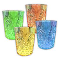 Vintage Crystal Cut Acrylic Glasses ~ Set of 4 Retro Plastic Drinking Cups Multicolor