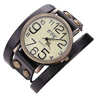 Fxbar, Leather Bracelet Watch Men Women Wristwatch Quartz Analog Wrist Watch Unique Design(Black)